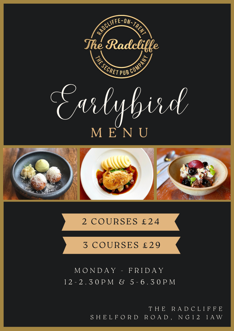 The Radcliffe Earlybird menu: 2 courses £24, 3 courses £29; Monday–Friday, 12–2.30pm and 5–6.30pm